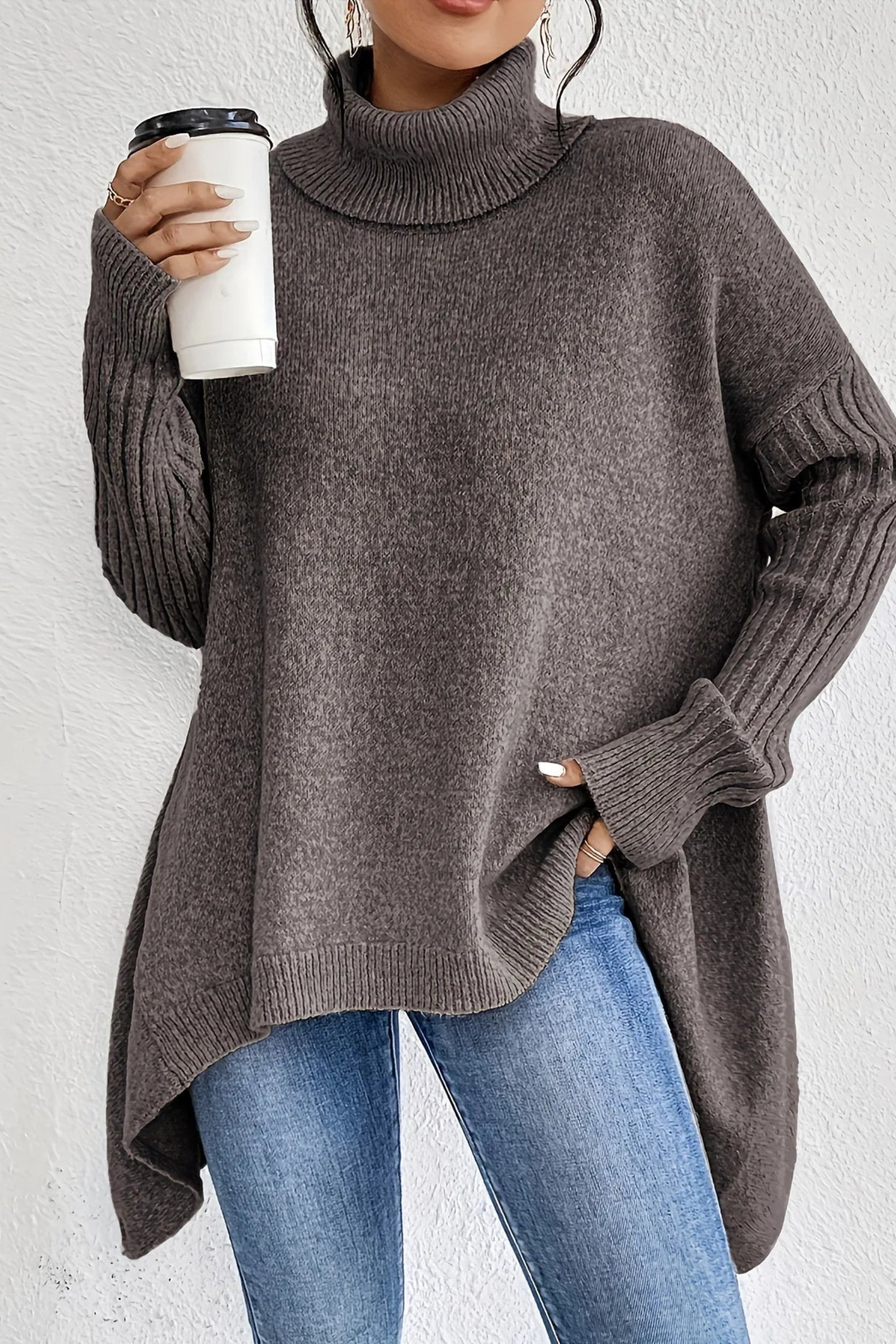 Oversized Turtleneck Knit Sweater