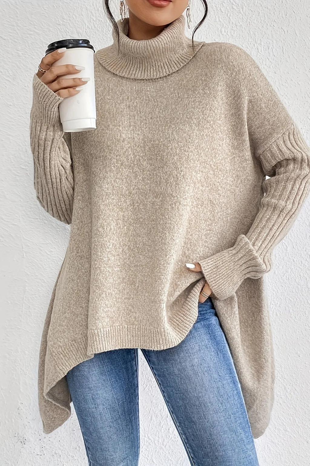 Oversized Turtleneck Knit Sweater