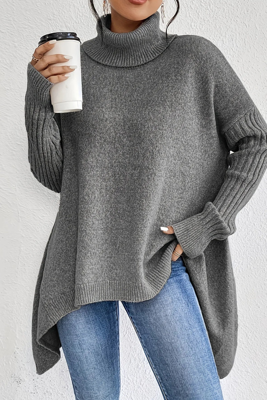 Oversized Turtleneck Knit Sweater