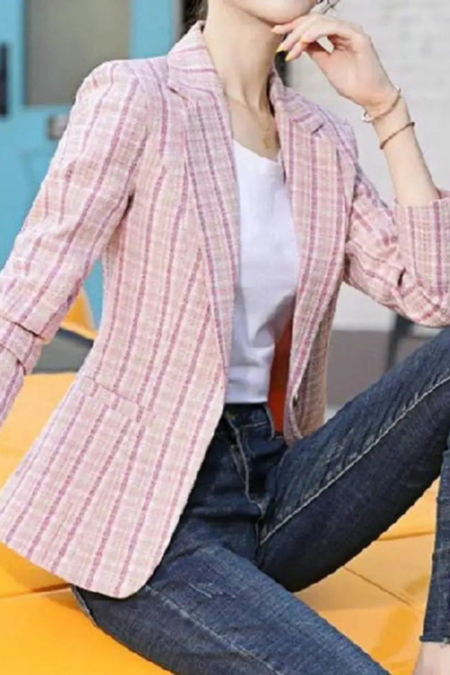 Women's Plaid Single Button Blazer