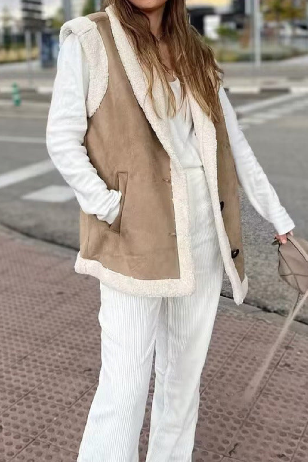 Women's Plush Faux Fur Button Vest
