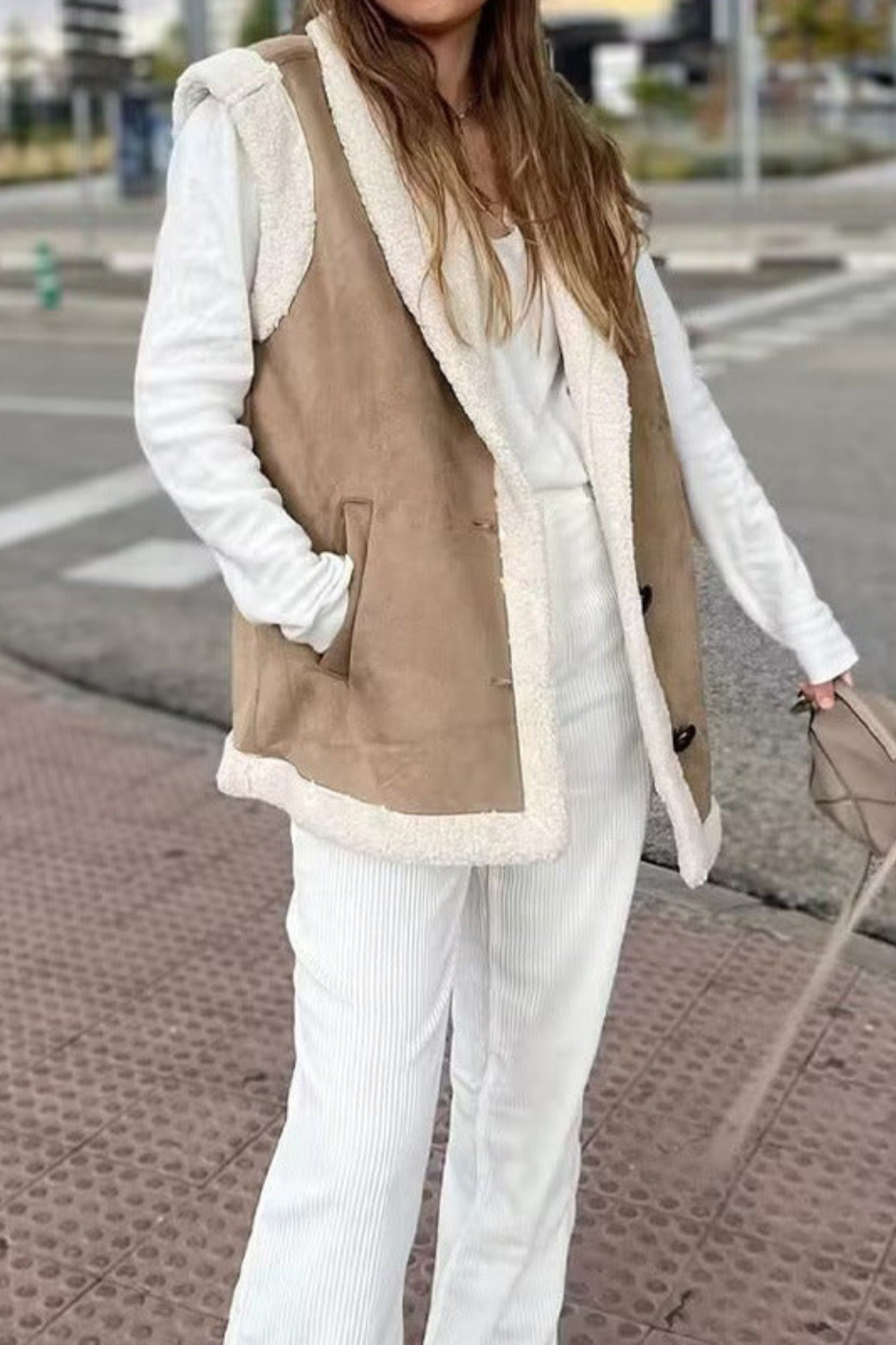 Women's Plush Faux Fur Button Vest