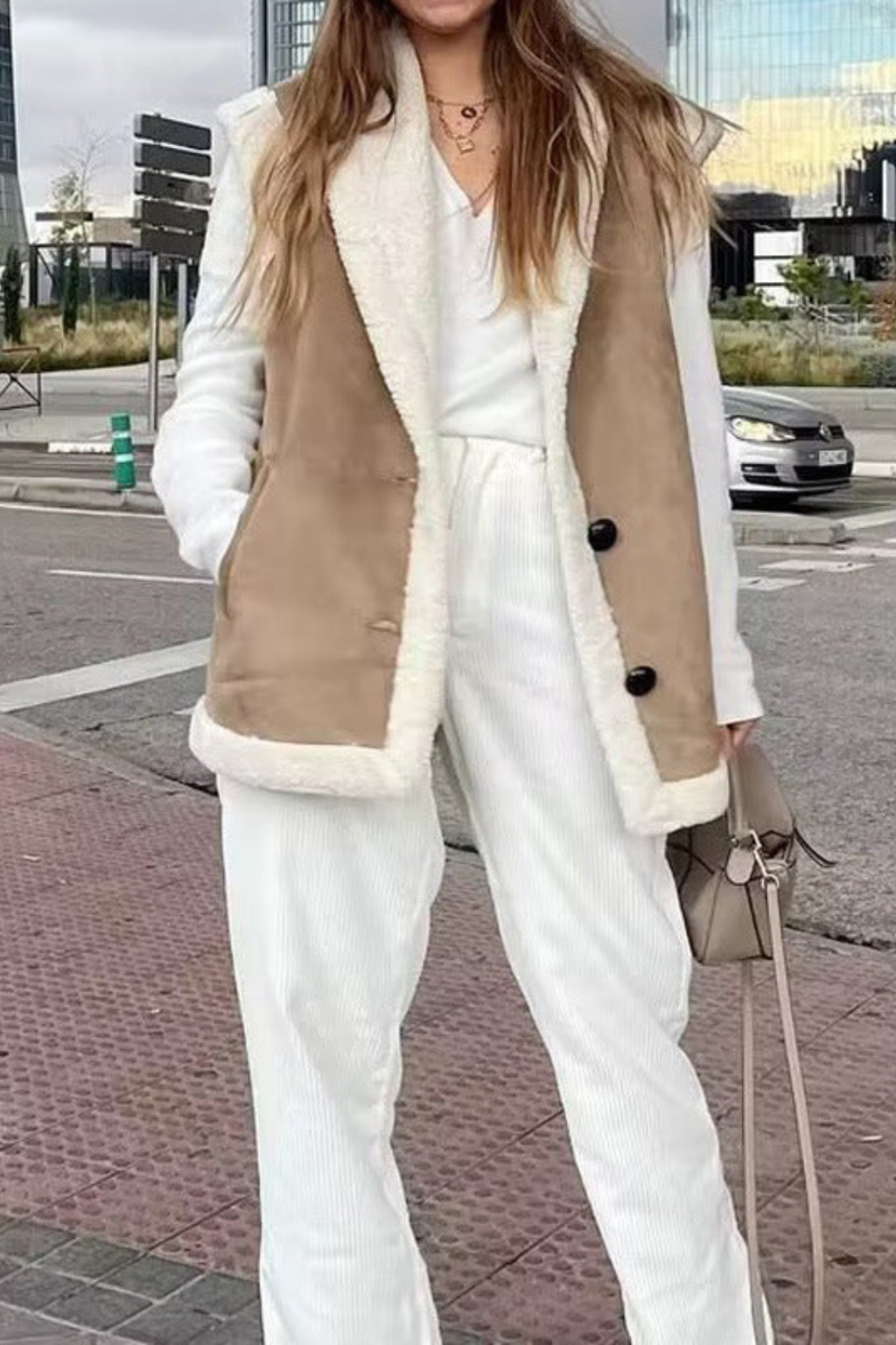 Women's Plush Faux Fur Button Vest