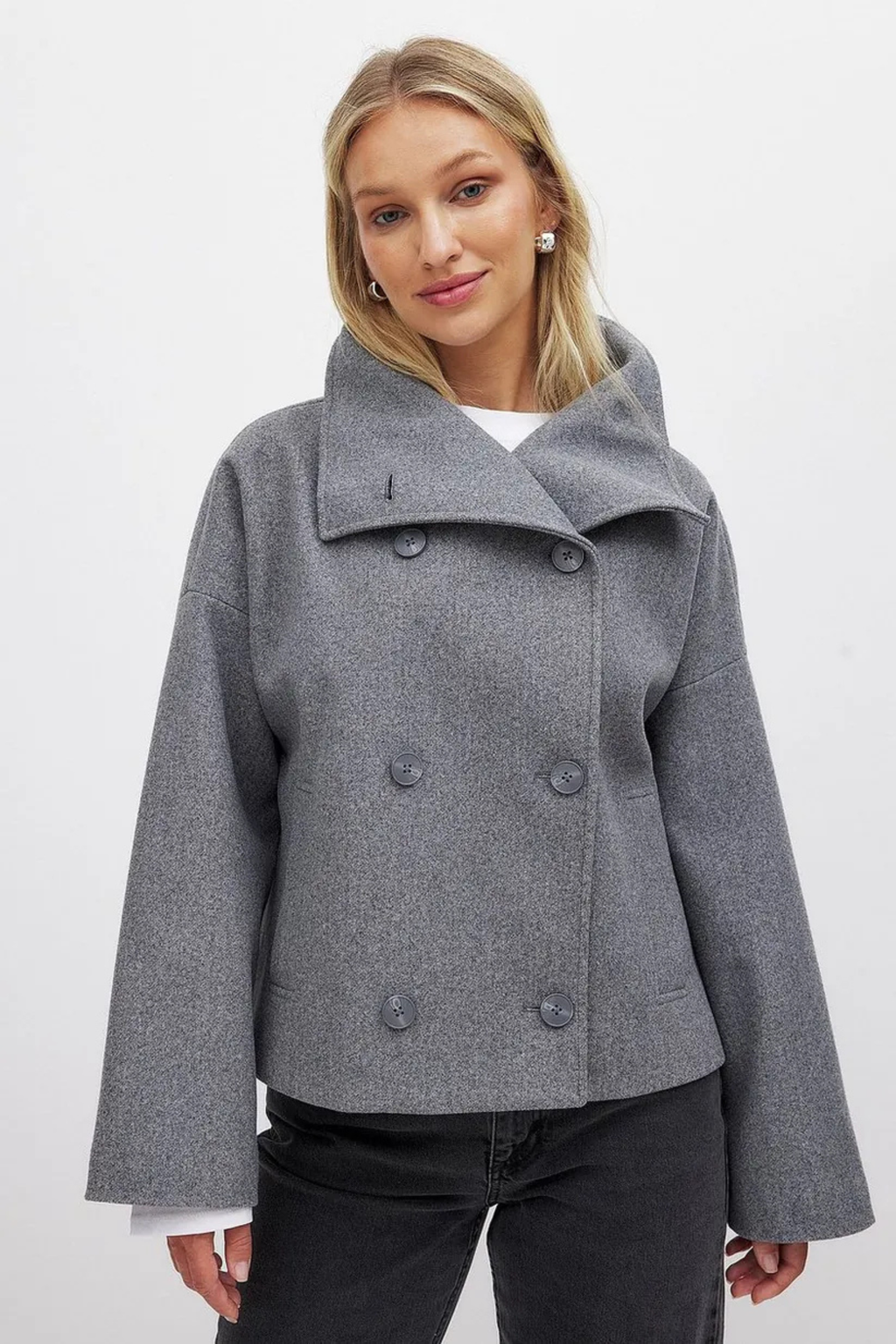 Short Double Breasted Wool Pea Coat
