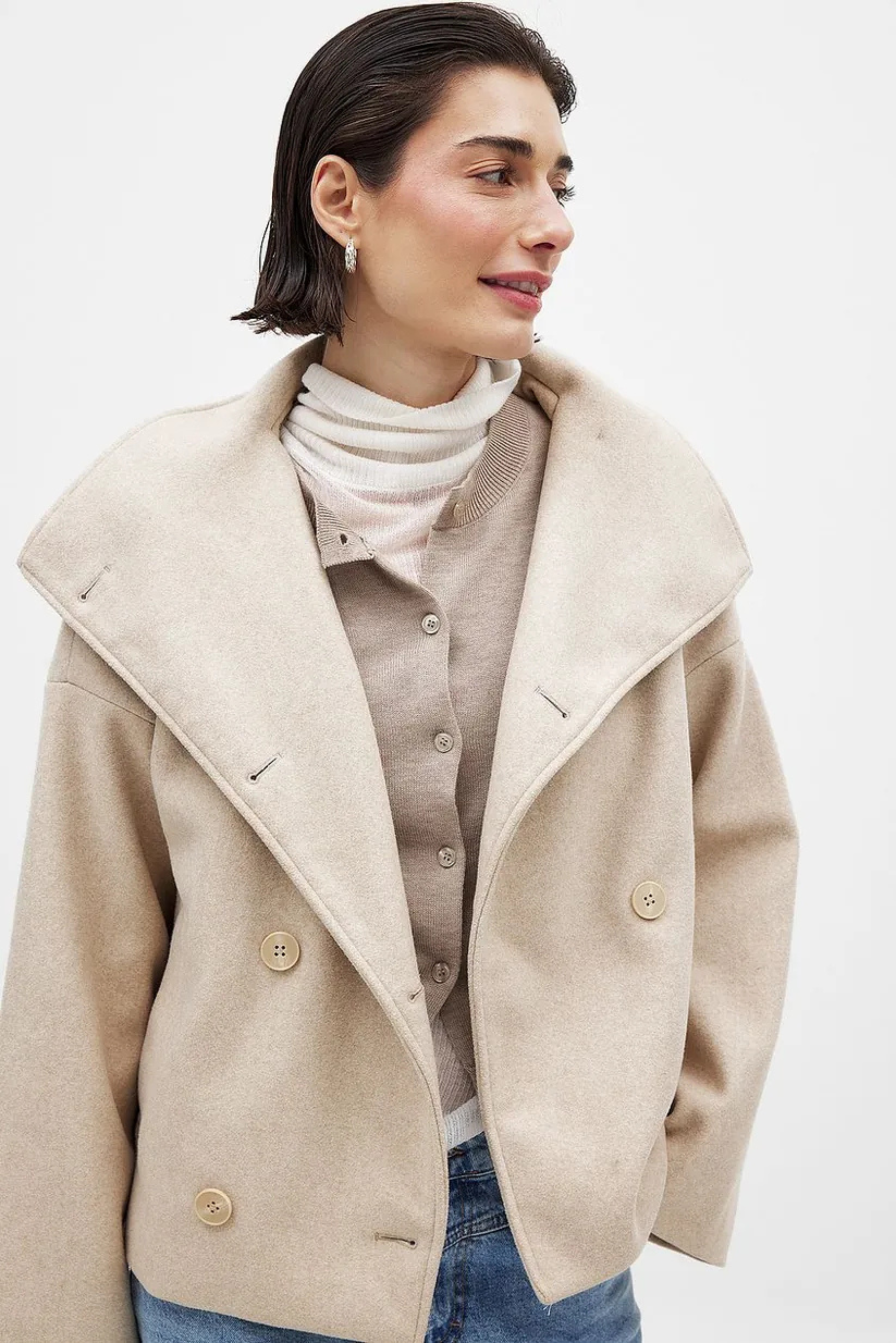 Short Double Breasted Wool Pea Coat