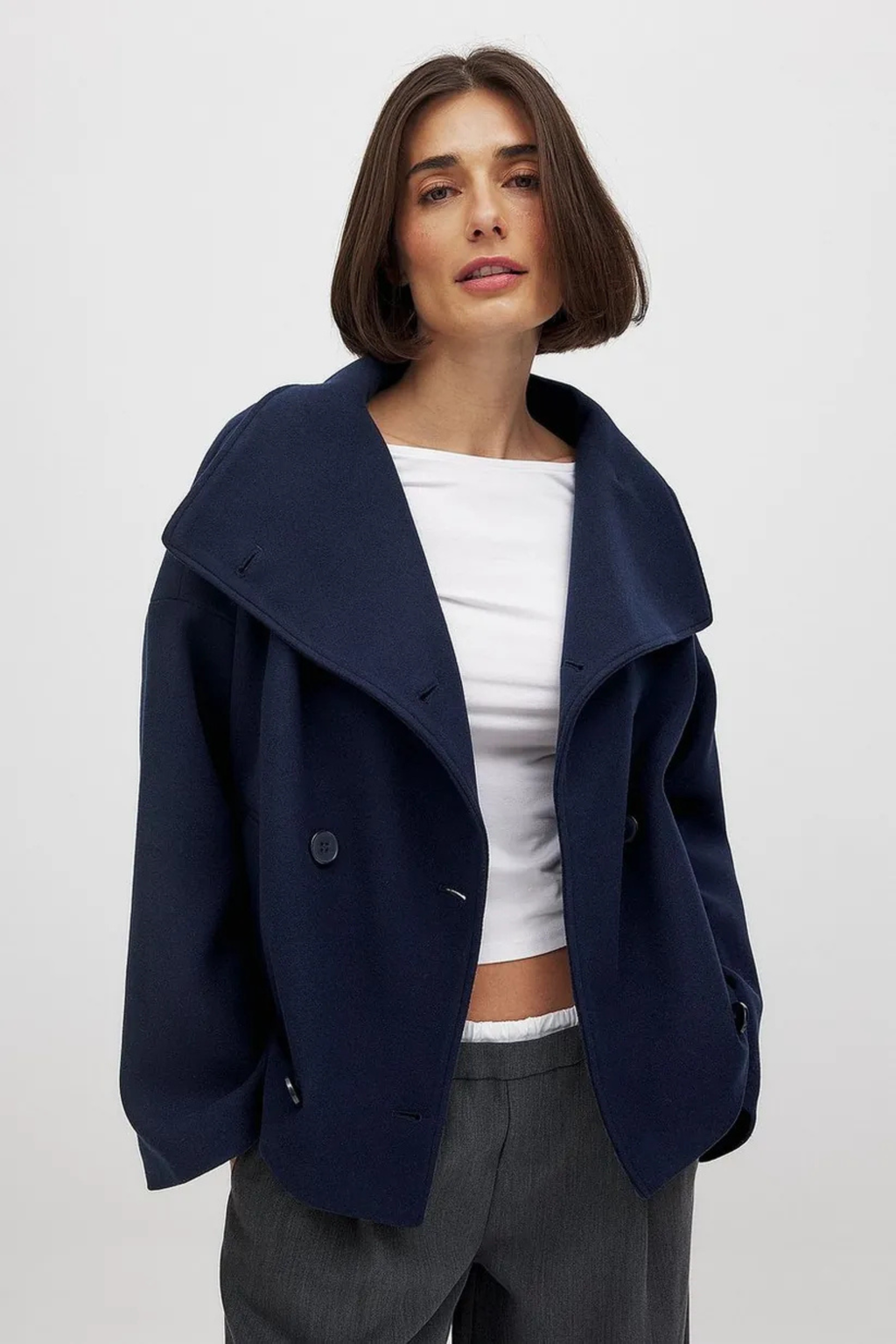 Short Double Breasted Wool Pea Coat