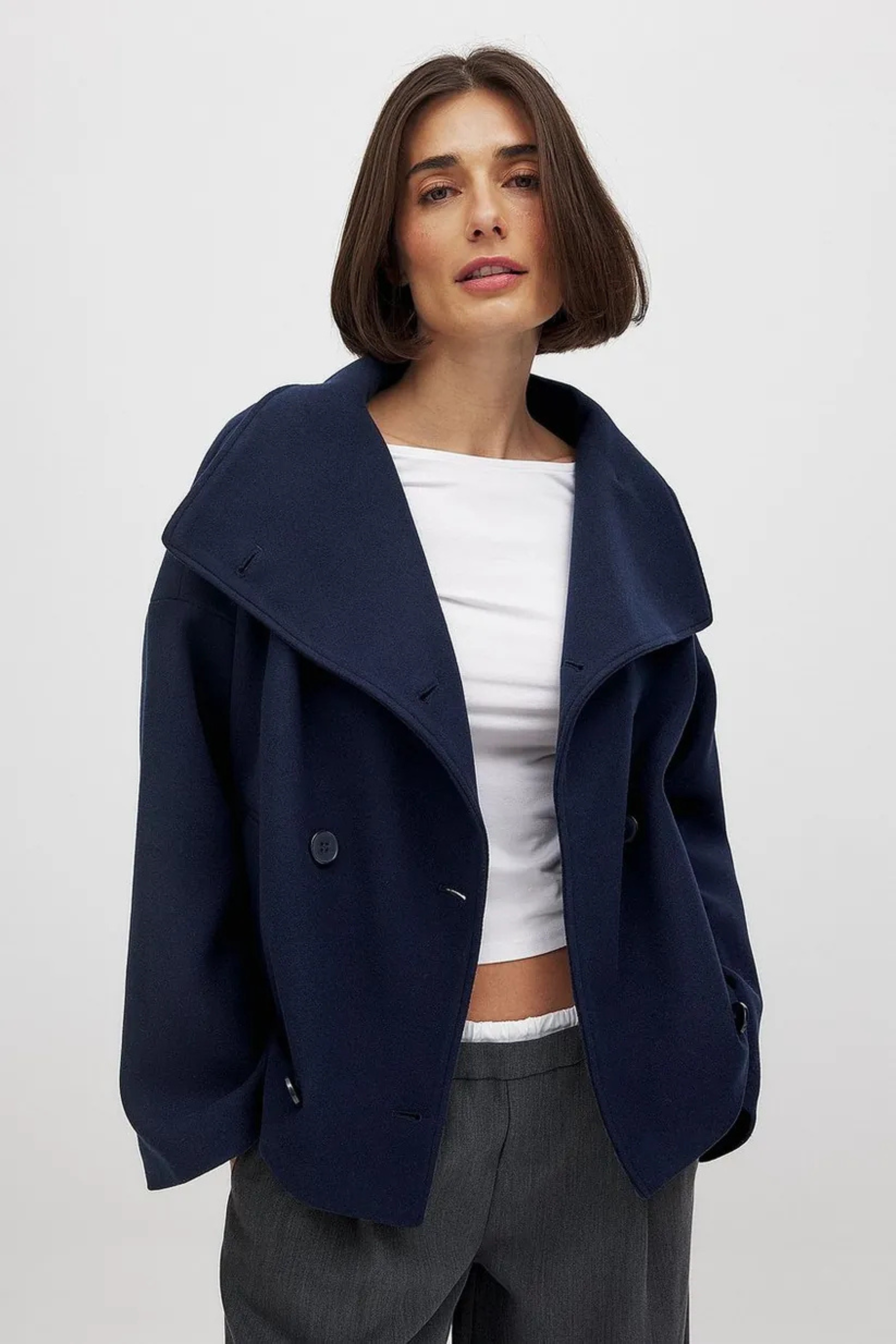 Short Double Breasted Wool Pea Coat