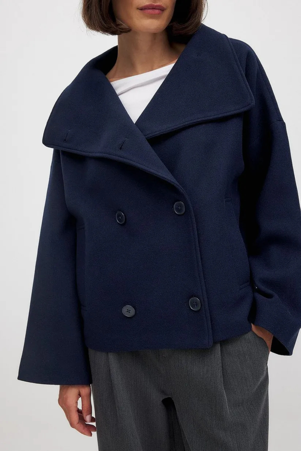 Short Double Breasted Wool Pea Coat