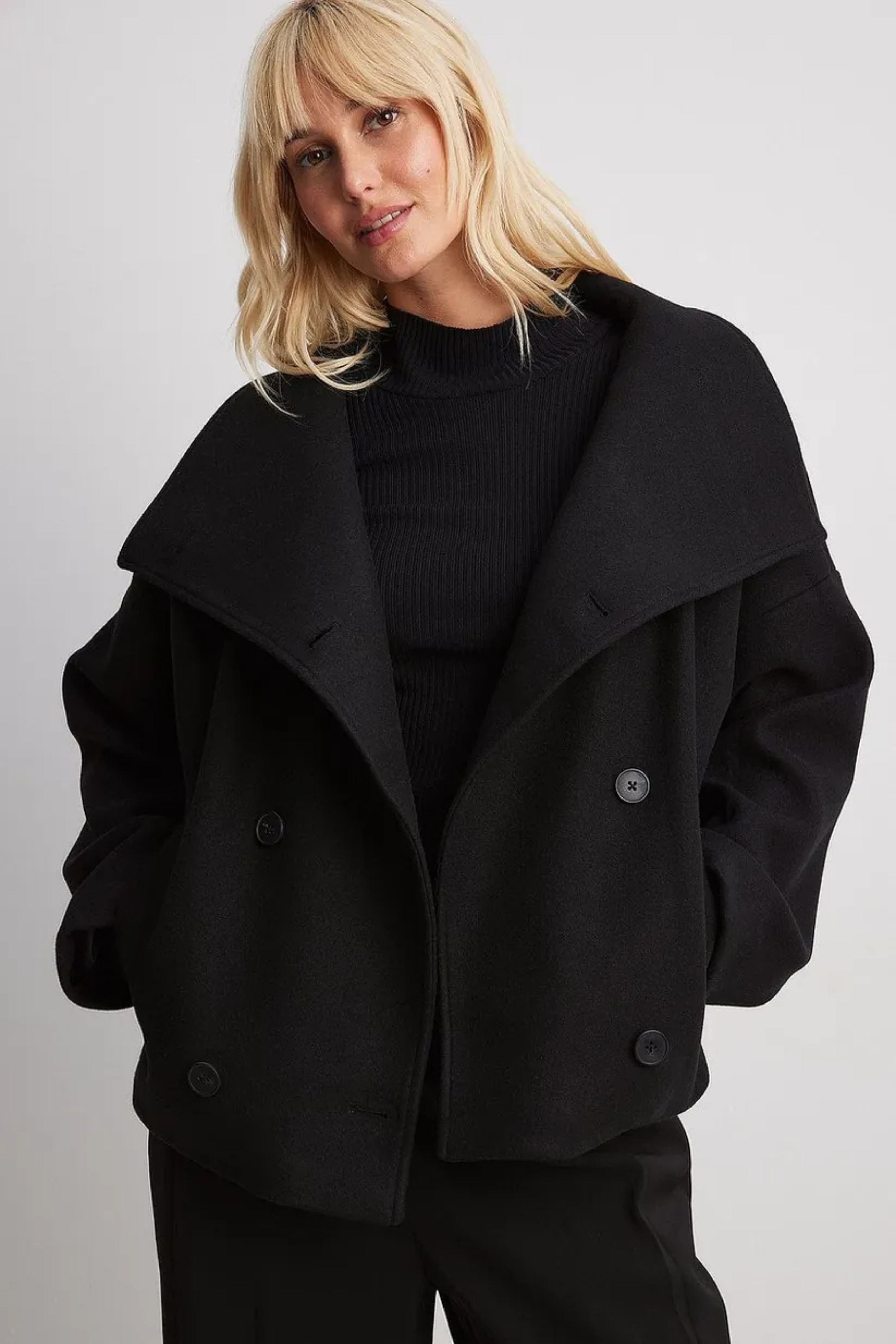 Short Double Breasted Wool Pea Coat