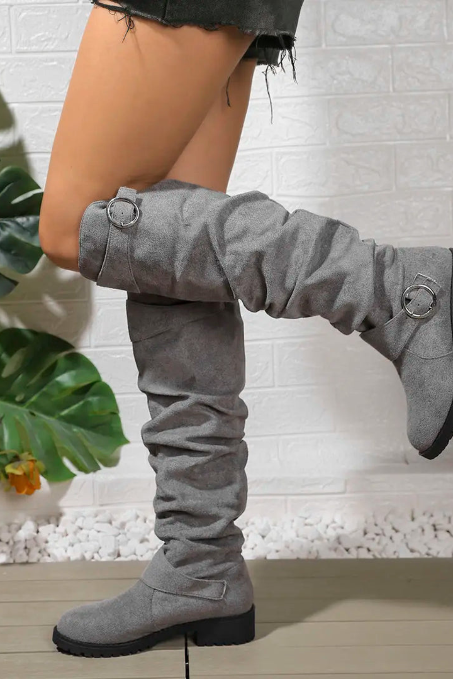 Women's Slouchy Buckle Knee Boots