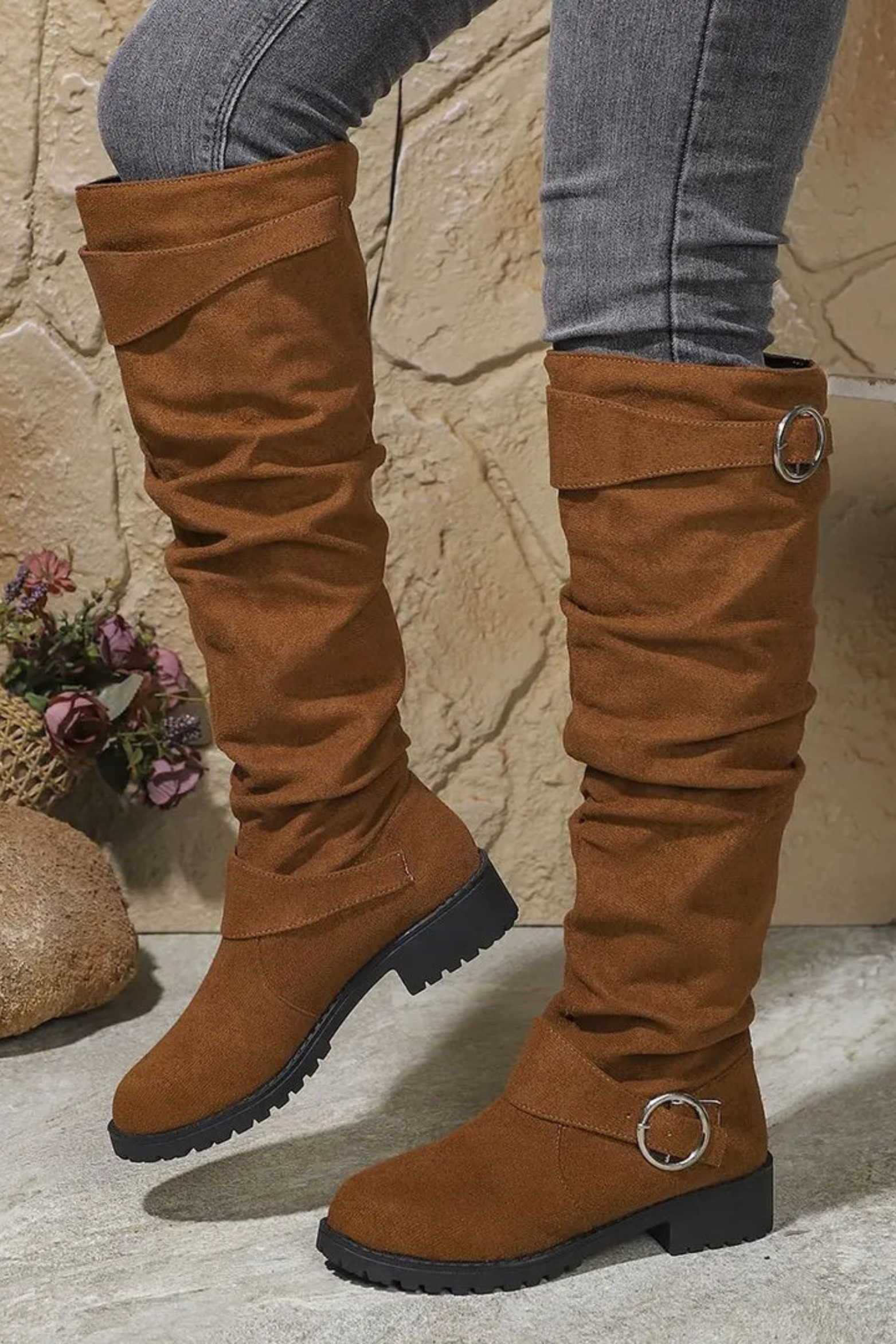 Women's Slouchy Buckle Knee Boots