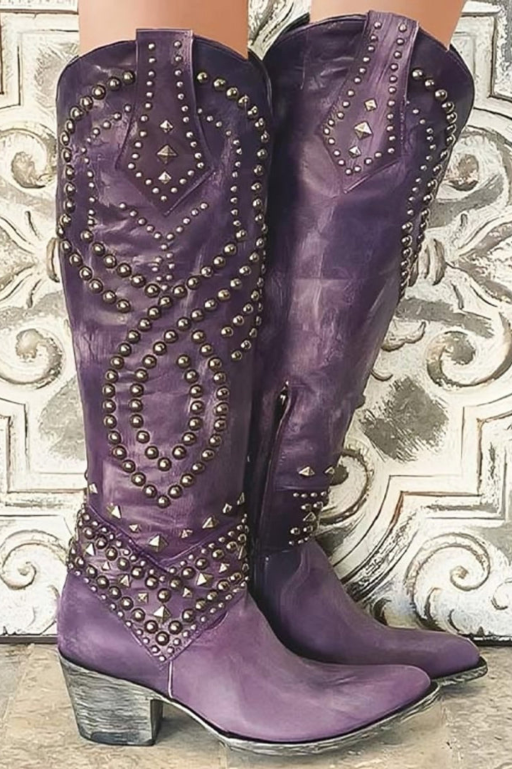 Women's Studded Western Knee High Boots
