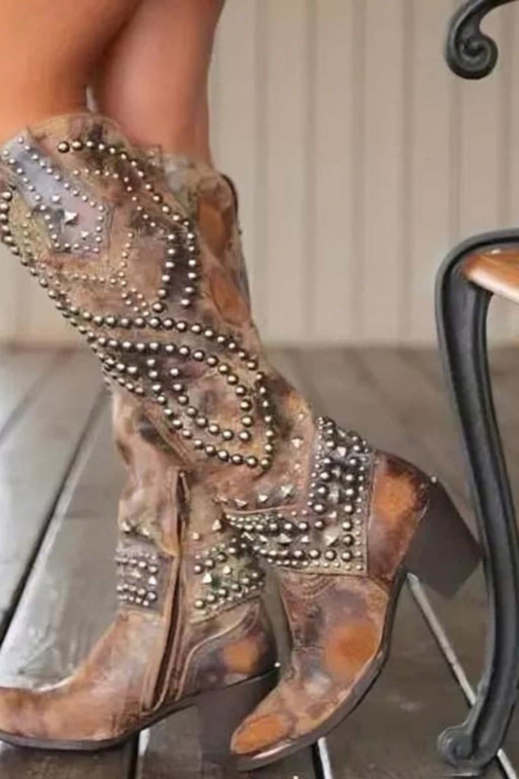 Women's Studded Western Knee High Boots