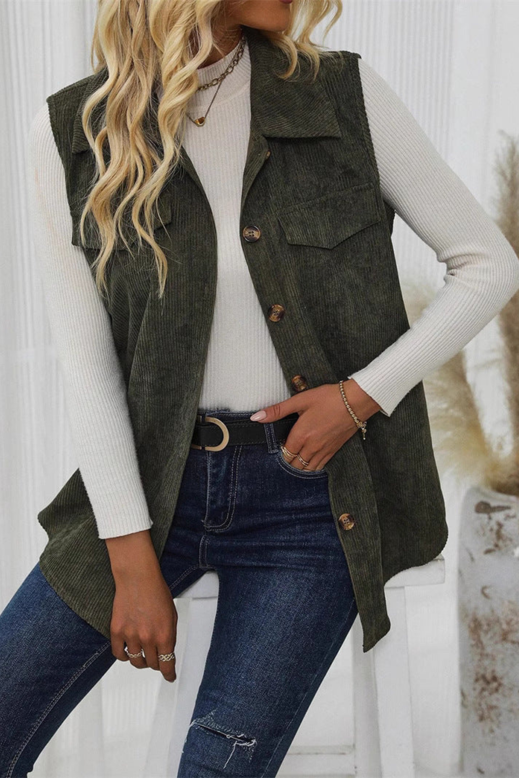 Women's Textured Ribbed Utility Vest