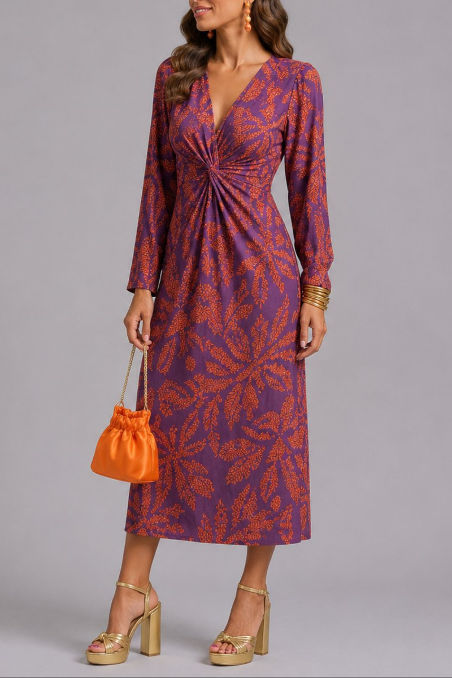 Twist Front Floral Midi Dress