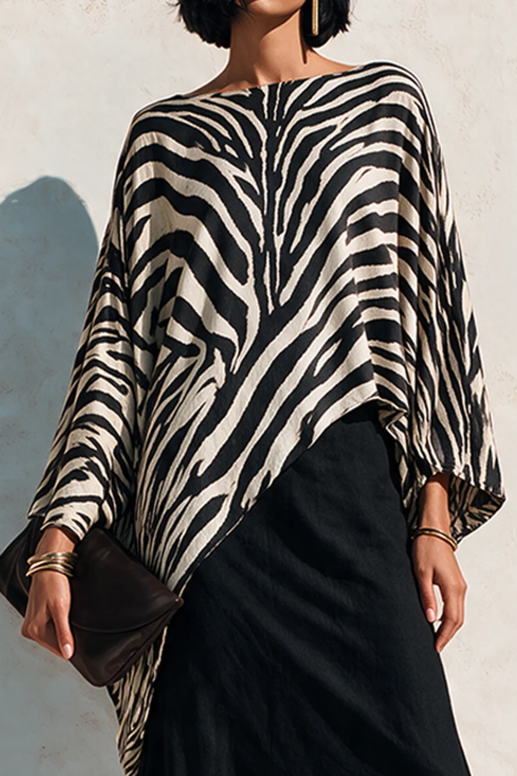 Zebra Print Asymmetric Top and Drape Skirt Set