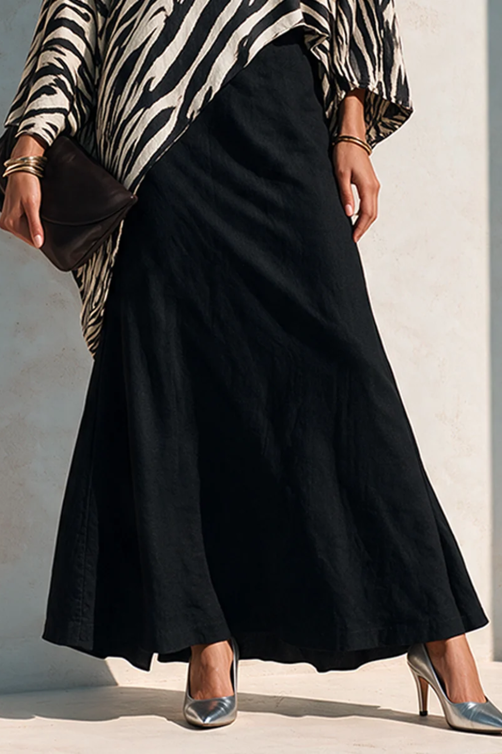 Zebra Print Asymmetric Top and Drape Skirt Set