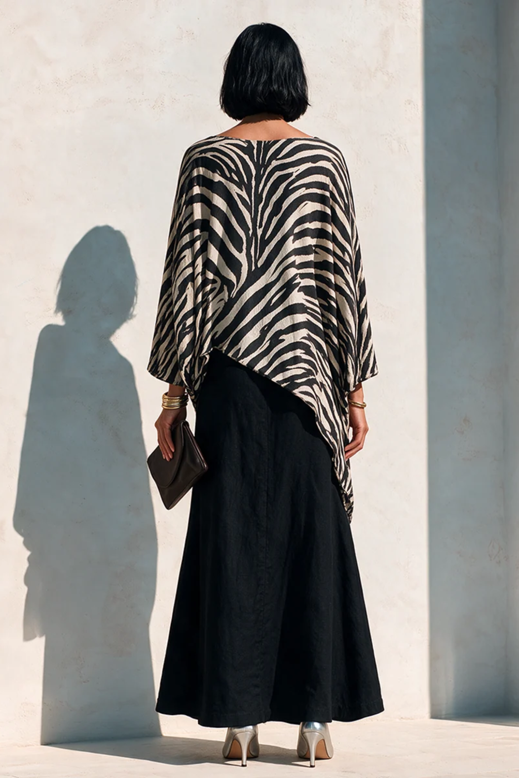 Zebra Print Asymmetric Top and Drape Skirt Set