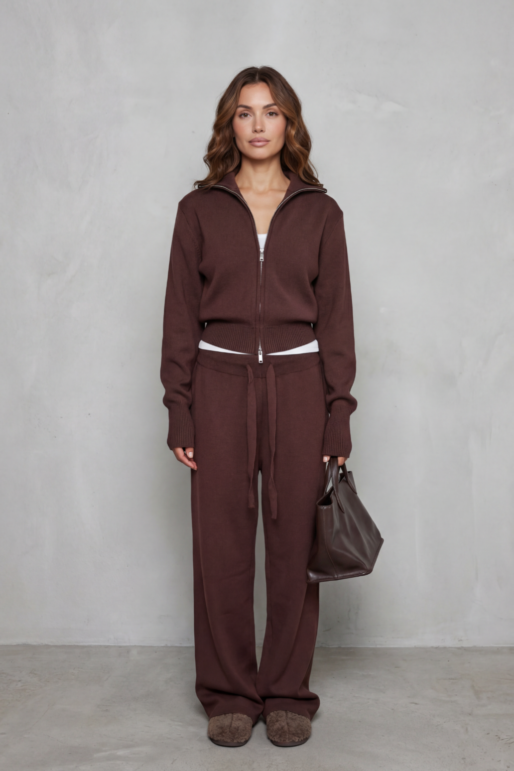 Zip Collar Wide Leg Lounge Set
