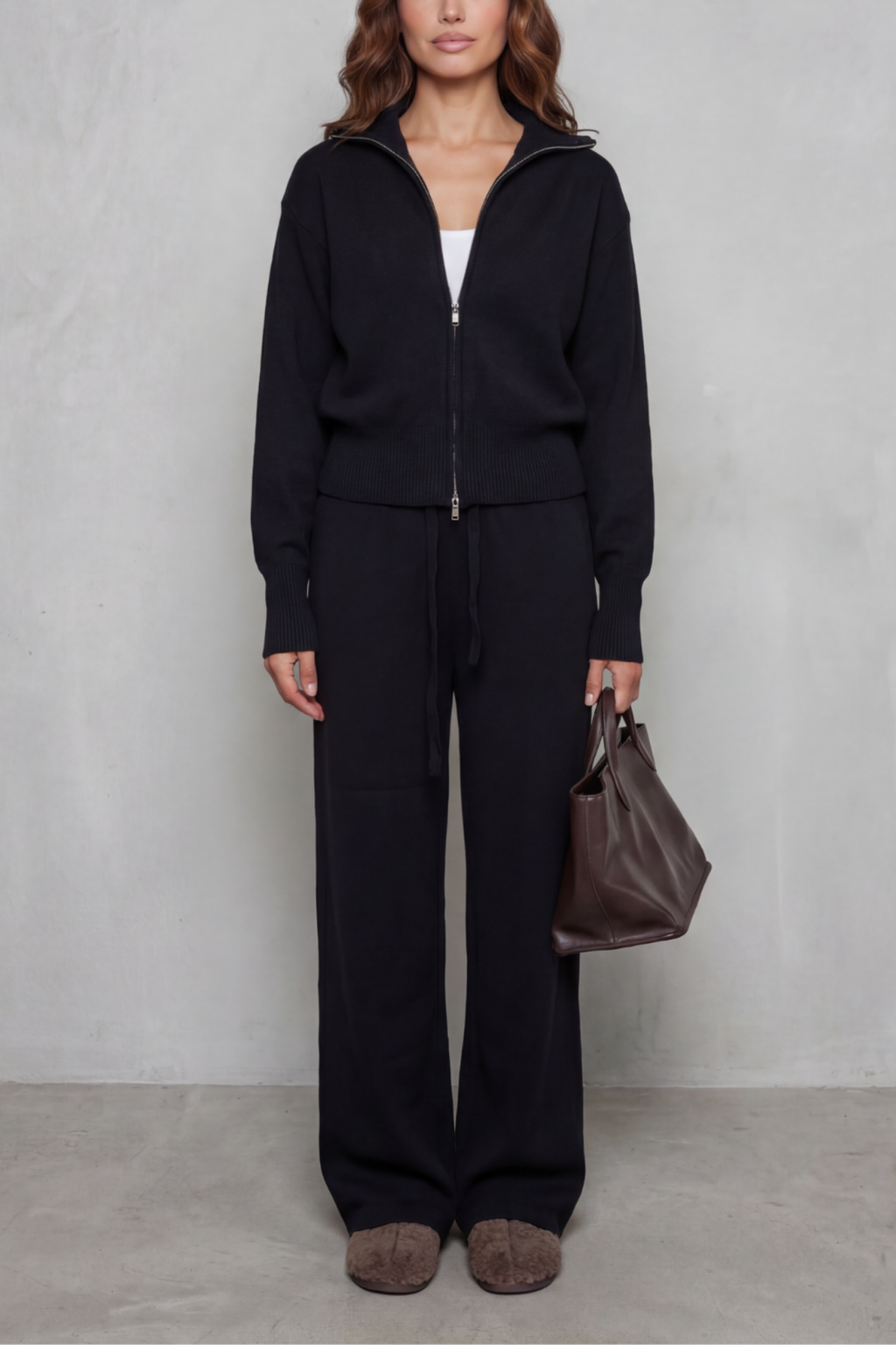 Zip Collar Wide Leg Lounge Set