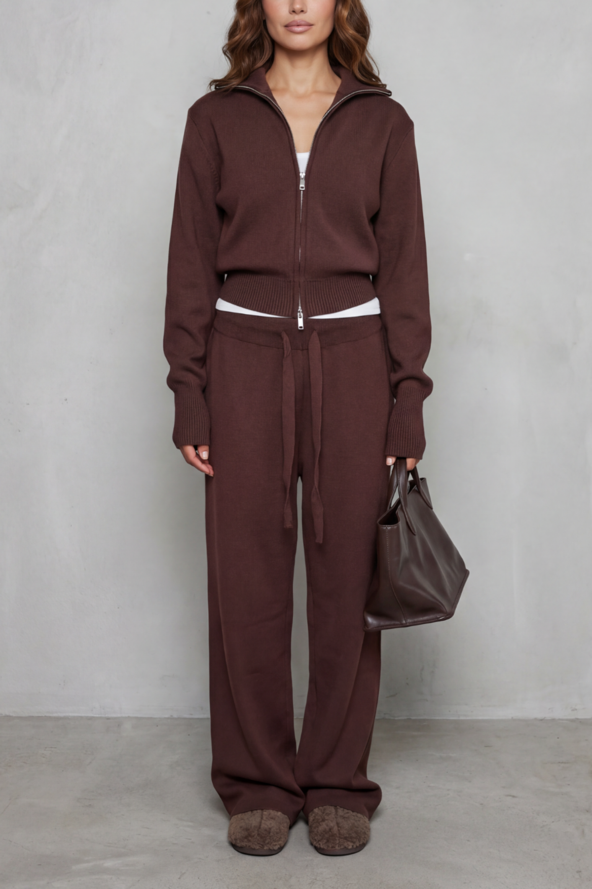 Zip Collar Wide Leg Lounge Set