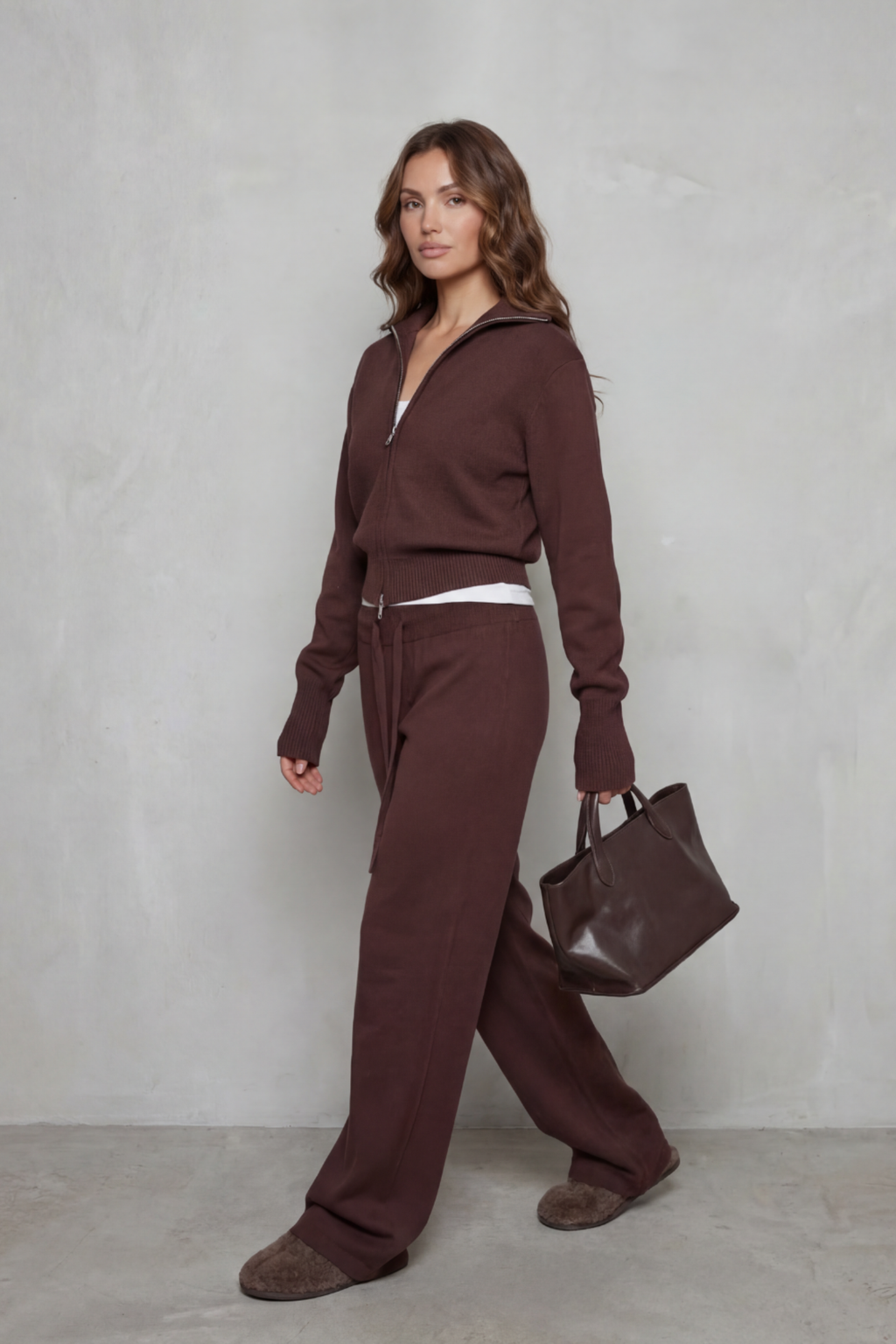 Zip Collar Wide Leg Lounge Set