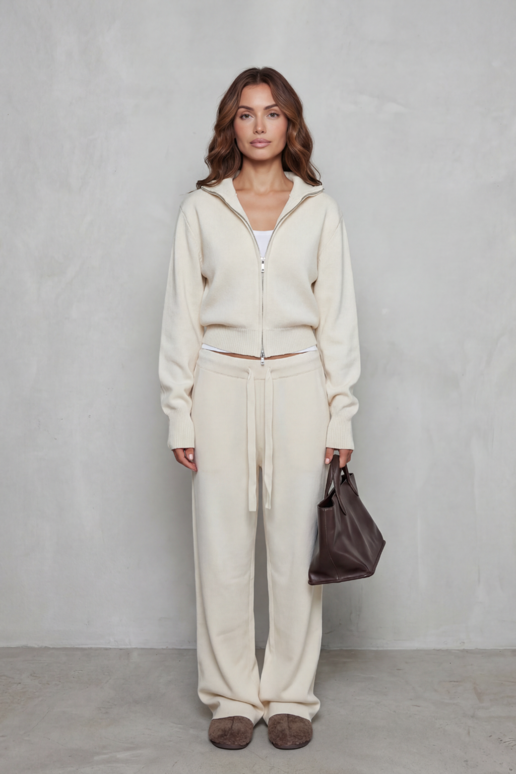 Zip Collar Wide Leg Lounge Set