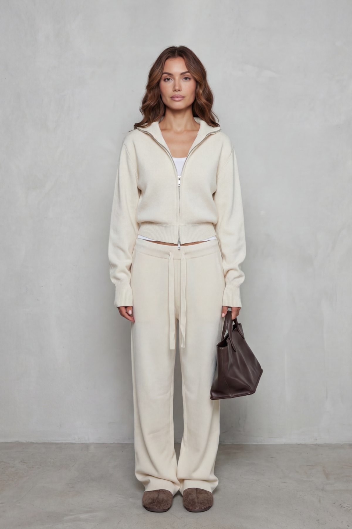 Zip Collar Wide Leg Lounge Set