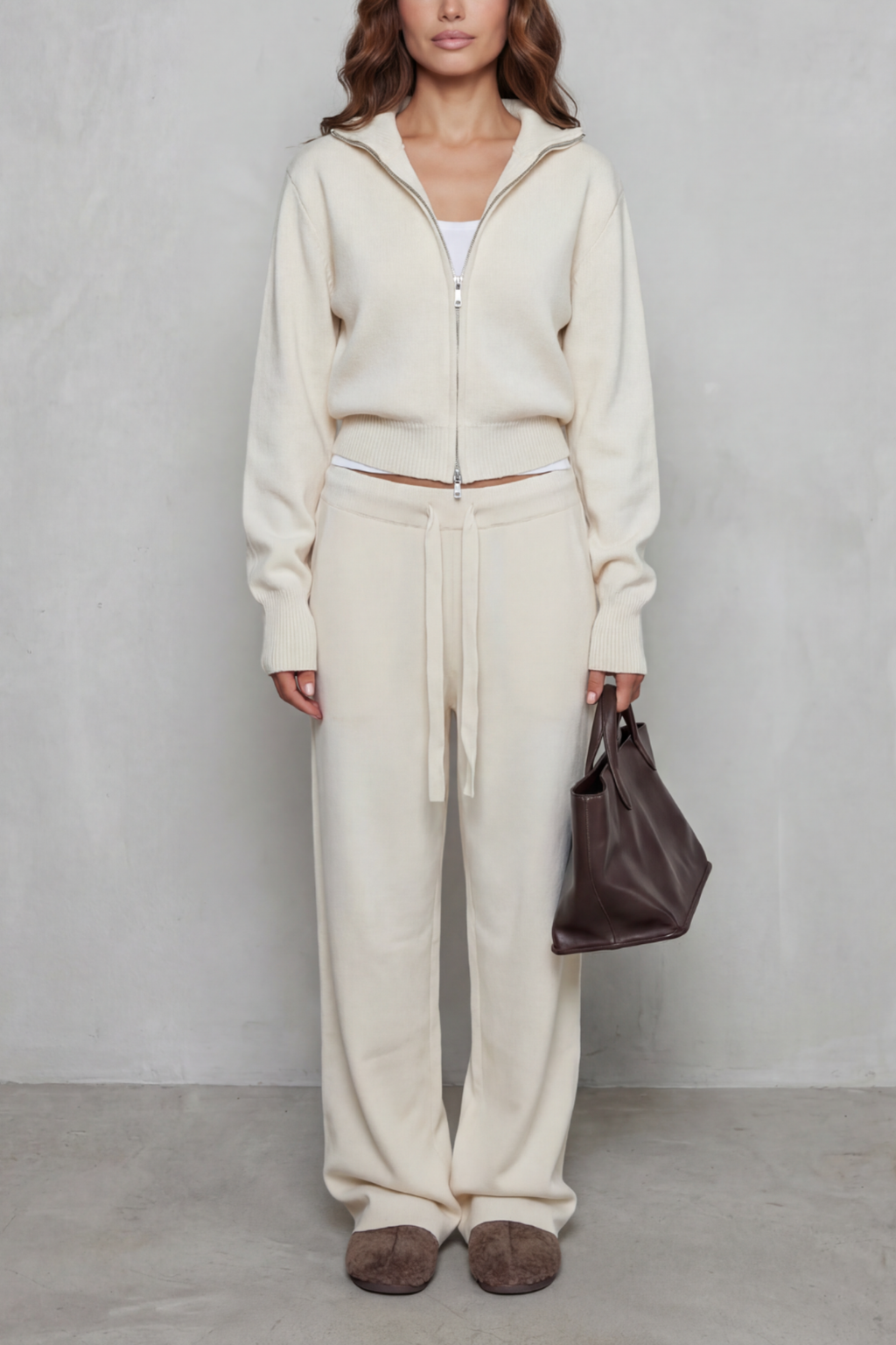 Zip Collar Wide Leg Lounge Set