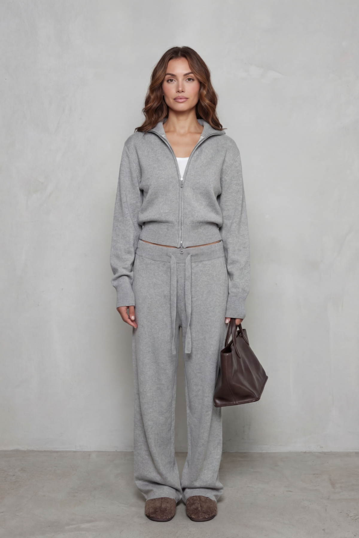 Zip Collar Wide Leg Lounge Set
