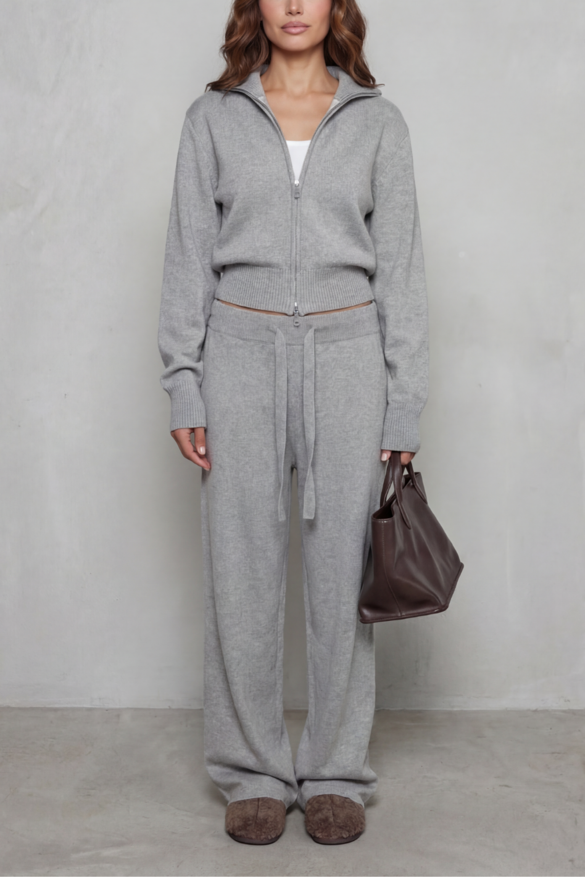 Zip Collar Wide Leg Lounge Set