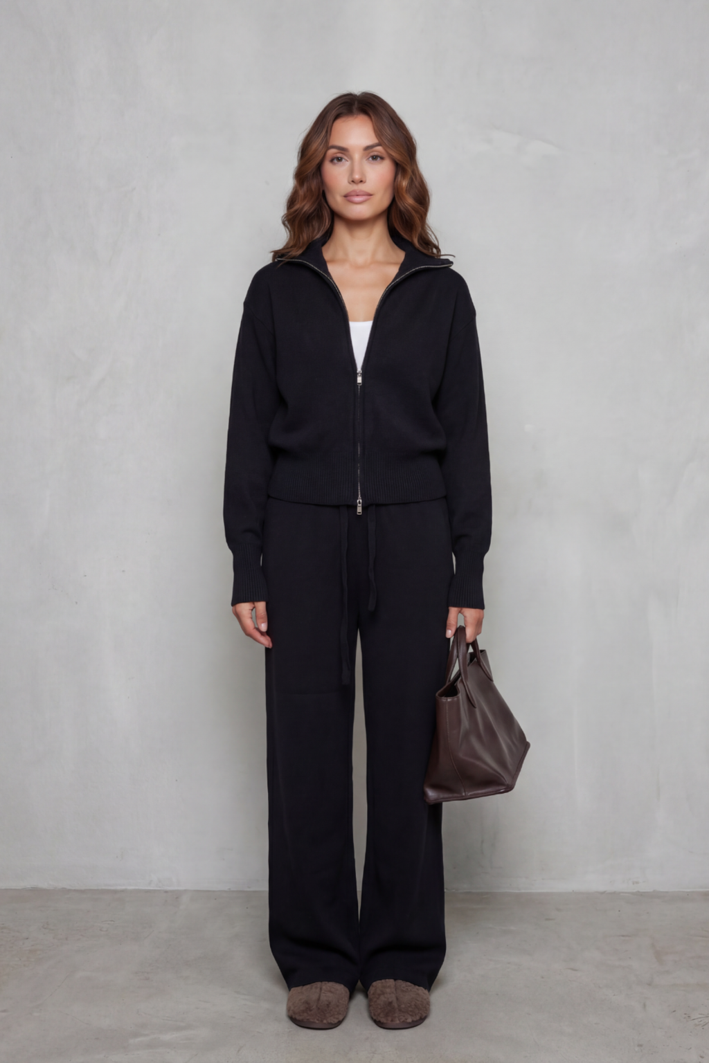 Zip Collar Wide Leg Lounge Set