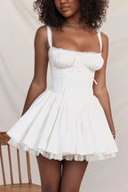 Lace Corset Mini Puff Dress