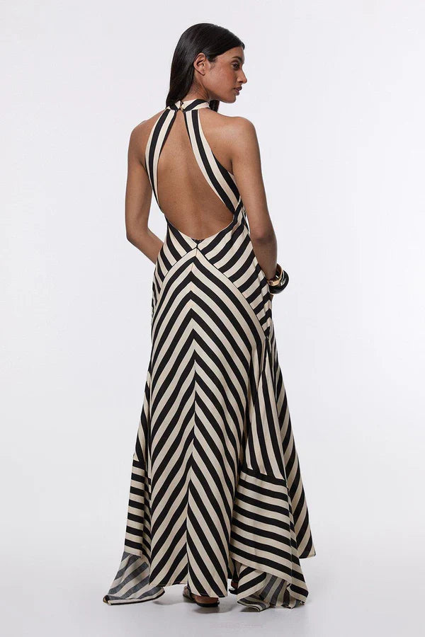 Mono Fluid Stripe Maxi Halter Dress – Lillie Wardrobe
