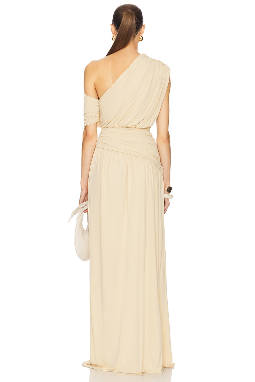 Gathered Solid One-Shoulder Maxi Dress