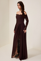 Lace Splicing Chiffon Off-Shoulder Maxi Dress