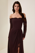 Lace Splicing Chiffon Off-Shoulder Maxi Dress