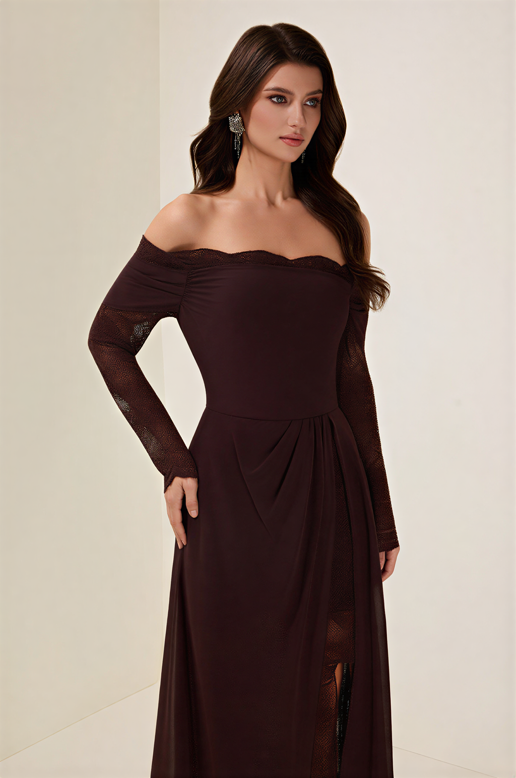 Lace Splicing Chiffon Off-Shoulder Maxi Dress