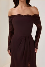 Lace Splicing Chiffon Off-Shoulder Maxi Dress