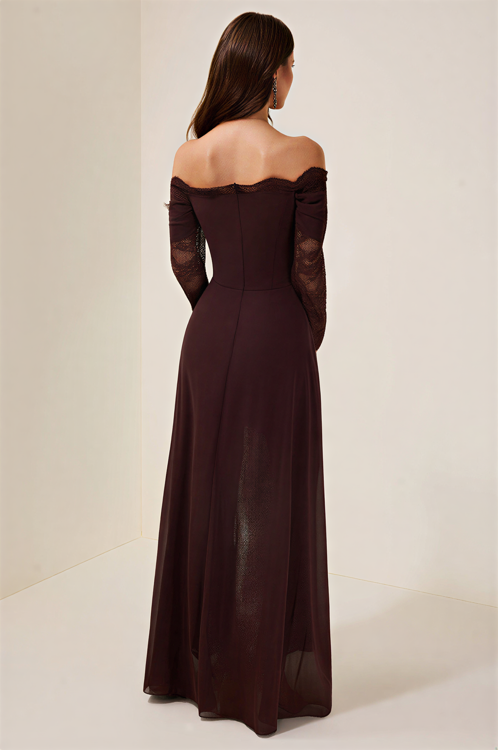Lace Splicing Chiffon Off-Shoulder Maxi Dress