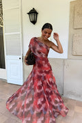 One-Shoulder Tie Dye Maxi Dress