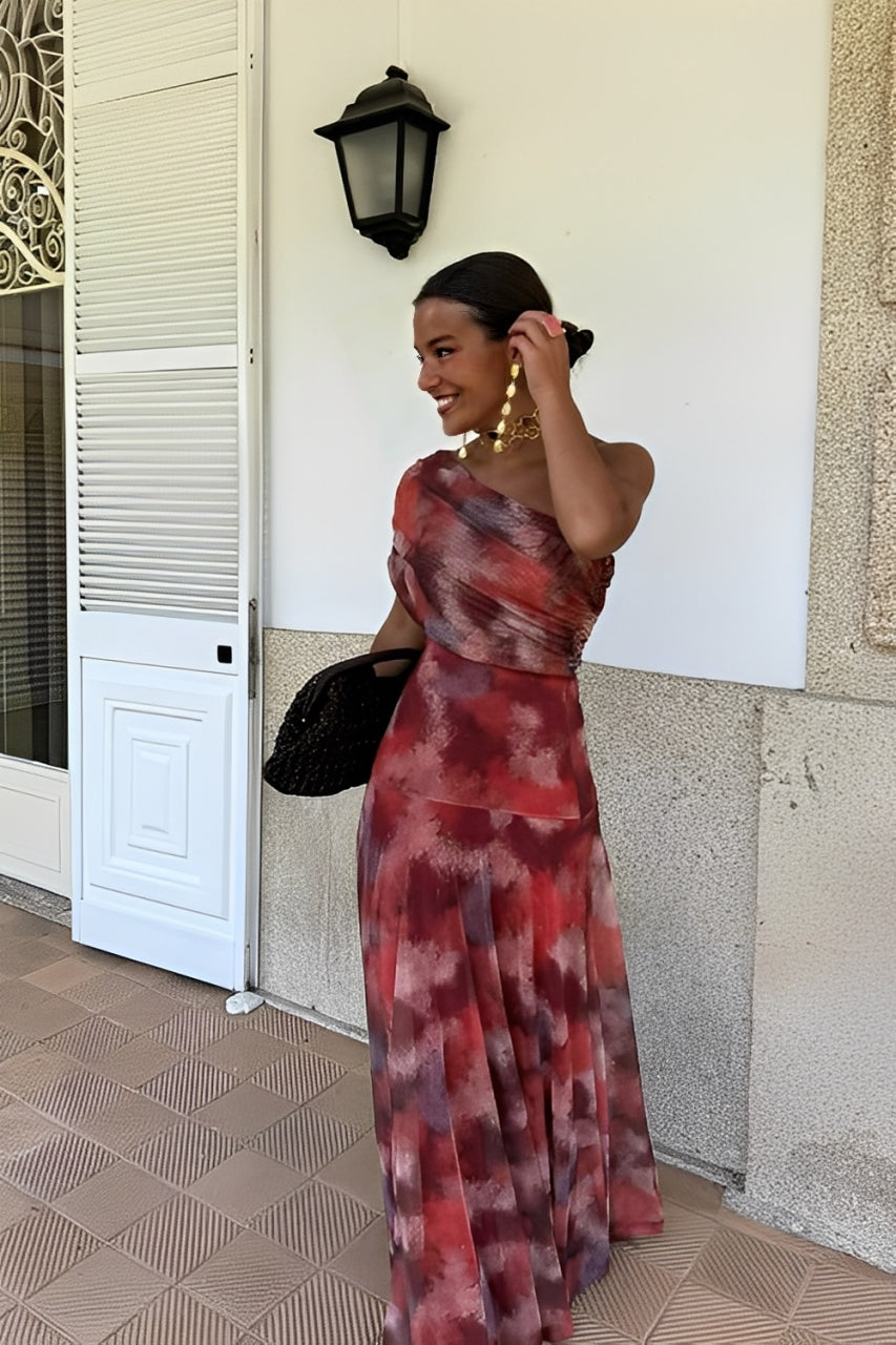 One-Shoulder Tie Dye Maxi Dress