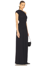 Gathered Solid One-Shoulder Maxi Dress