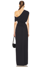 Gathered Solid One-Shoulder Maxi Dress
