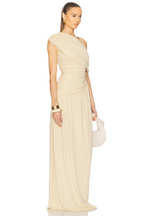 Gathered Solid One-Shoulder Maxi Dress