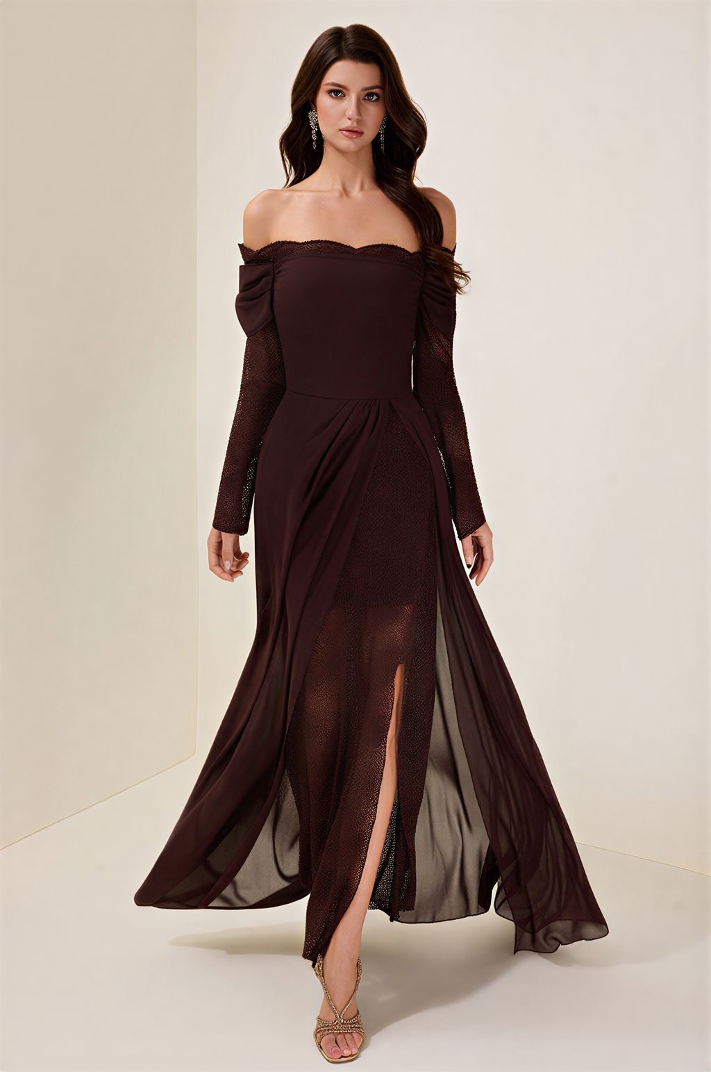 Lace Splicing Chiffon Off-Shoulder Maxi Dress