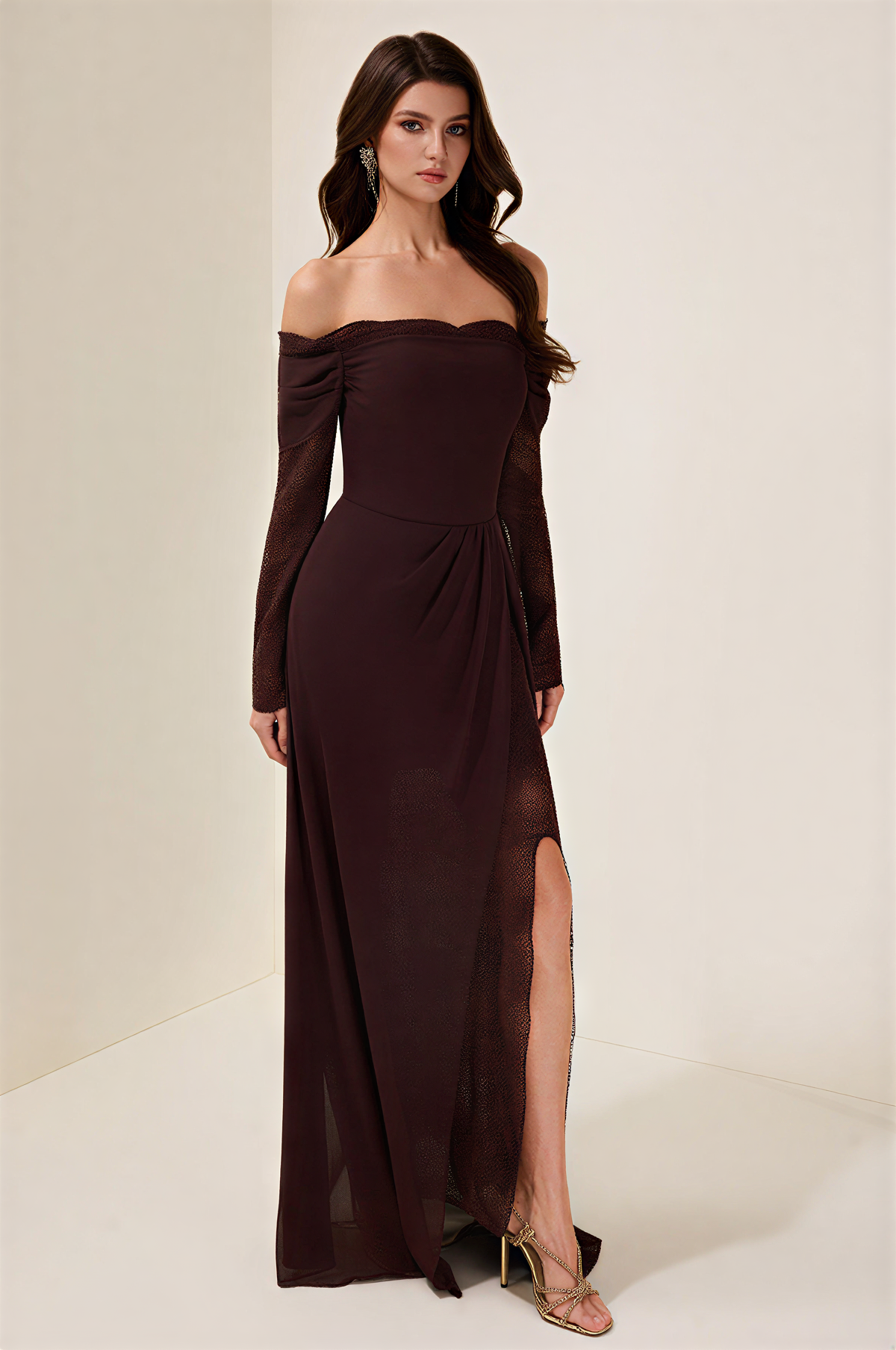 Lace Splicing Chiffon Off-Shoulder Maxi Dress