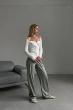 Milky White Shaped-Cut Ribbed Jumper