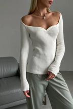 Milky White Shaped-Cut Ribbed Jumper
