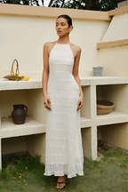 Halter Strappy-Back Ruffled Dress